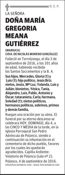 Doña María Gregoria Meana Gutiérrez