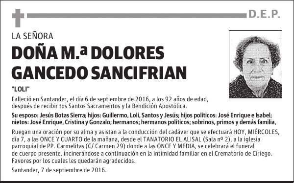 DOÑA M DOLORES GANCEDO SANCIFRIAN