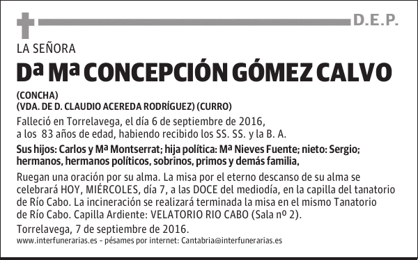 Dª Mª CONCEPCION GOMEZ CALVO