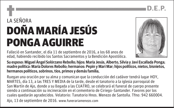 DOÑA MARÍA JESÚS PONGA AGUIRRE