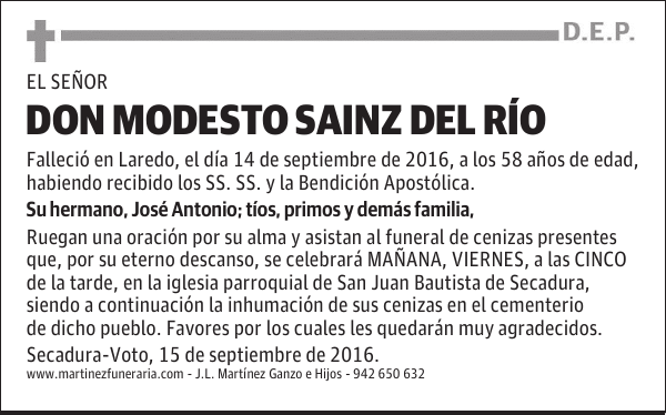 D. MODESTO SAINZ DEL RÍO