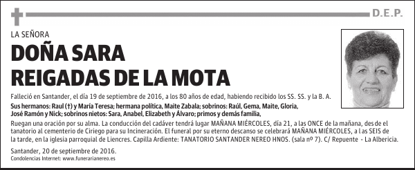 DOÑA SARA REIGADAS DE LA MOTA