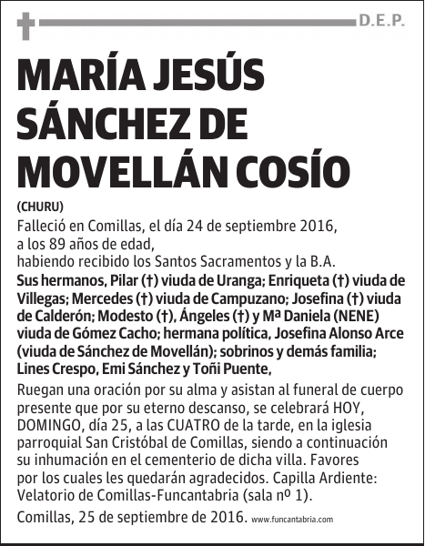 MARIA JESUS SANCHEZ DE MOVELLAN COSIO