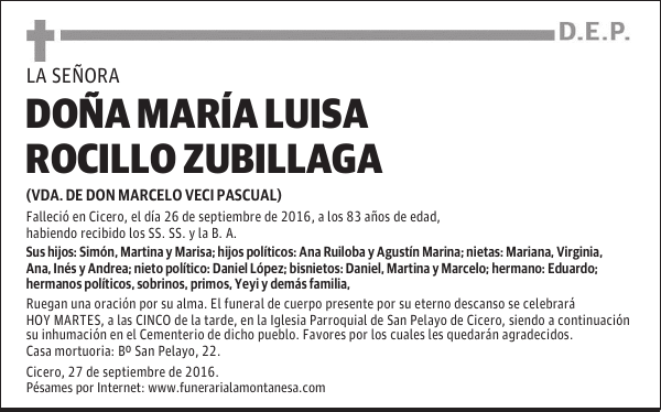 DOÑA MARÍA LUISA ROCILLO ZUBILLAGA