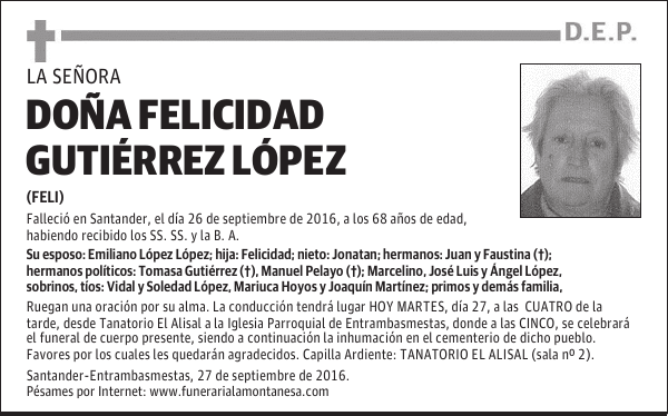 DOÑA FELICIDAD GUTIÉRREZ LÓPEZ