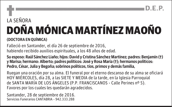 DOÑA MÓNICA MARTÍNEZ MAOÑO