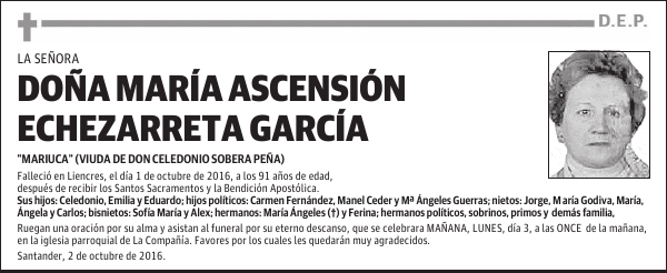 DOÑA MARÍA ASCENSIÓN ECHEZARRETA GARCÍA