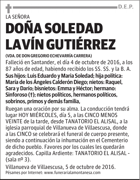DOÑA SOLEDAD LAVÍN GUTIÉRREZ