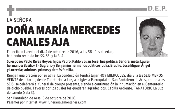 DOÑA MARÍA MERCEDES CANALES AJA