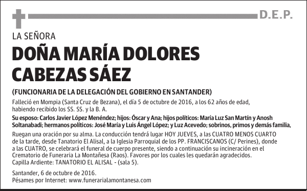 DOÑA MARÍA DOLORES CABEZAS SÁEZ