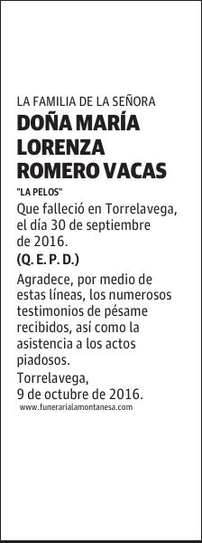 Doña María Lorenza Romero Vacas