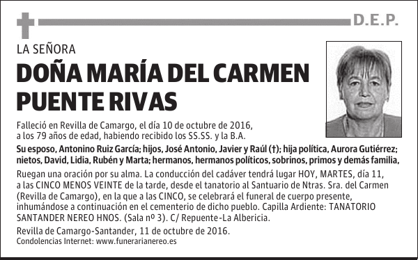 DOÑA MARIA DEL CARMEN PUENTE RIVAS