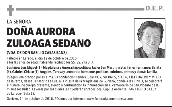 Doña Aurora Zuloaga Sedano