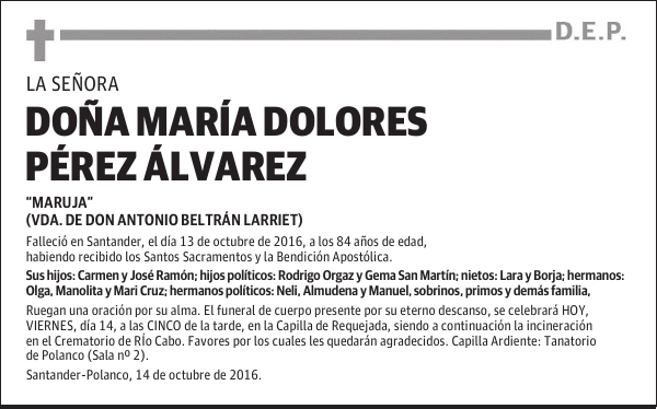 Doña María Dolores Pérez Álvarez