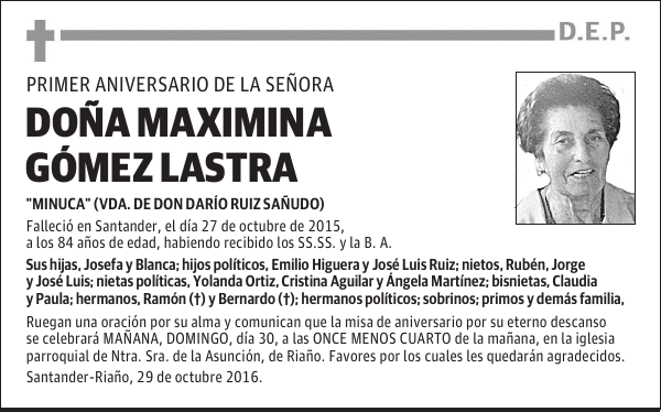 DOÑA MAXIMINA GÓMEZ LASTRA