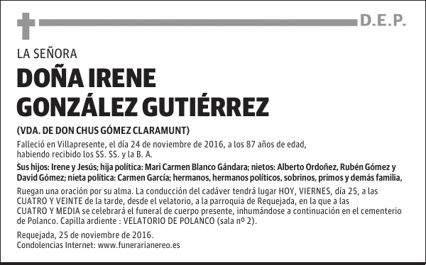 DOÑA IRENE GONZÁLEZ GUTIÉRREZ