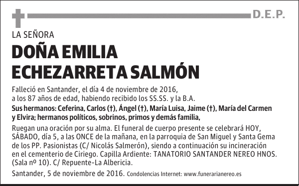 DOÑA EMILIA ECHEZARRETA SALMON