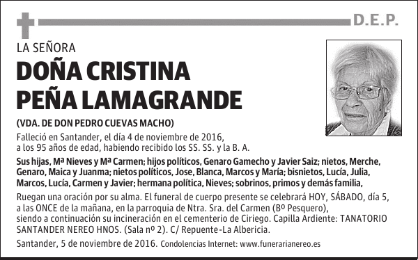 DOÑA CRISTINA PEÑA LAMAGRANDE