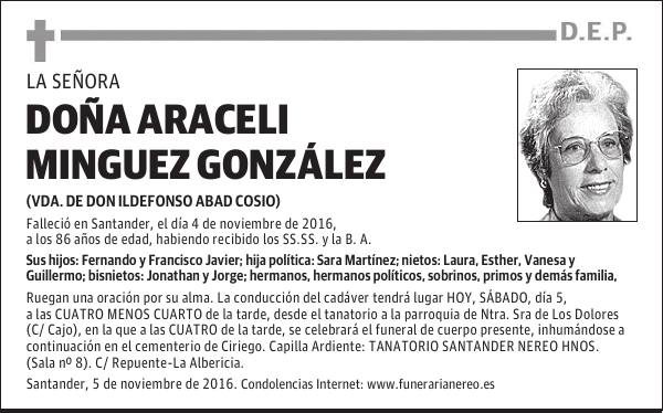 DOÑA ARACELI MINGUEZ GONZALEZ