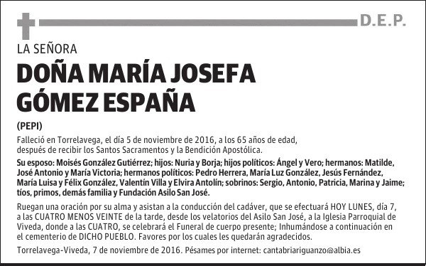 DOÑA MARÍA JOSEFA GÓMEZ ESPAÑA