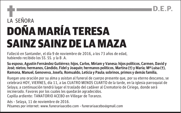 Doña Mª Teresa Sainz Sainz de la Maza