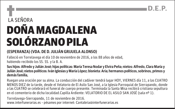 DOÑA MAGDALENA SOLÓRZANO PILA