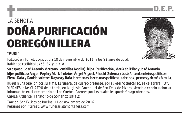 DOÑA PURIFICACIÓN OBREGÓN ILLERA