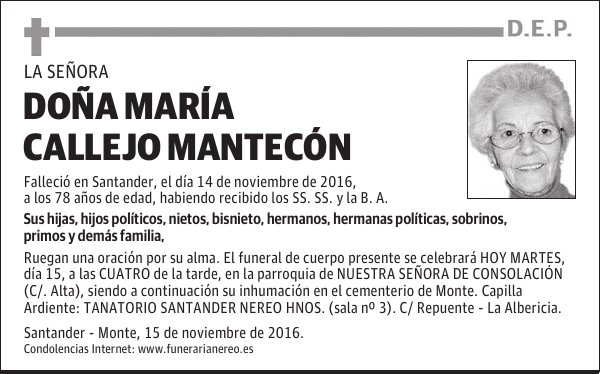 DOÑA MARÍA CALLEJO MANTECÓN