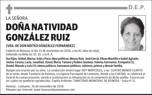 DOÑA NATIVIDAD GONZÁLEZ RUIZ