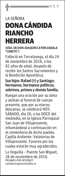 DONA CÁNDIDA RIANCHO HERRERA