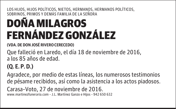 DOÑA MILAGROS FERNÁNDEZ GONZÁLEZ