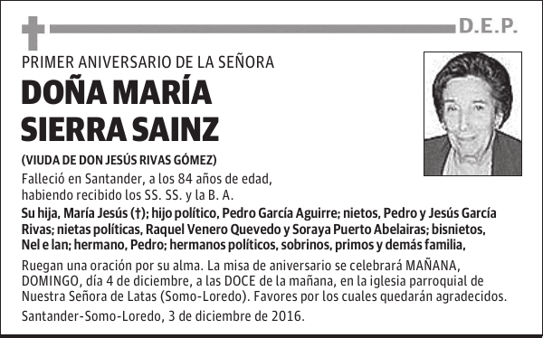 DOÑA MARÍA SIERRA SAINZ