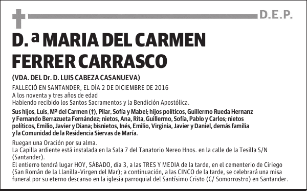 D. ª MARIA DEL CARMEN FERRER CARRASCO