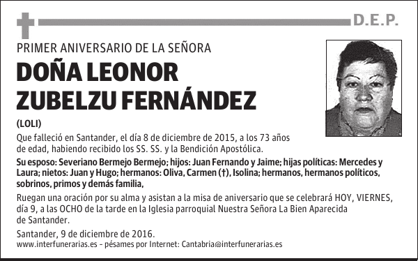 DOÑA. LEONOR ZUBELZU FERNÁNDEZ