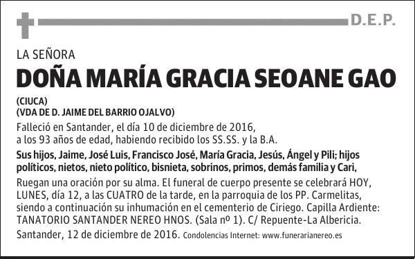 DOÑA MARIA GRACIA SEOANE GAO
