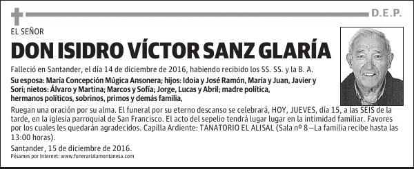 DON ISIDRO VÍCTOR SANZ GLARÍA