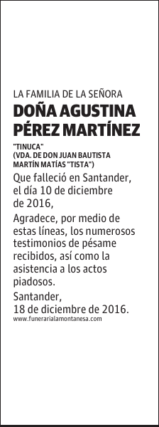DOÑA AGUSTINA PÉREZ MARTÍNEZ