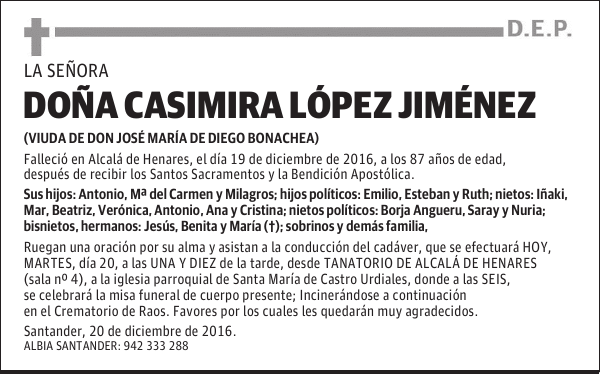 DOÑA CASIMIRA LÓPEZ JIMÉNEZ