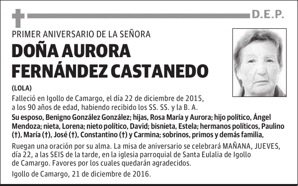 DOÑA AURORA FERNANDEZ CASTANEDO