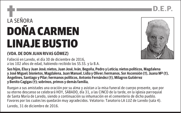 DOÑA CARMEN LINAJE BUSTIO