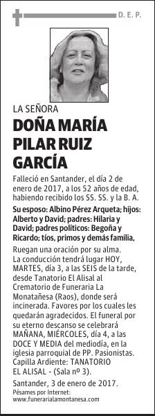 DOÑA MARIA PILAR RUIZ GARCIA