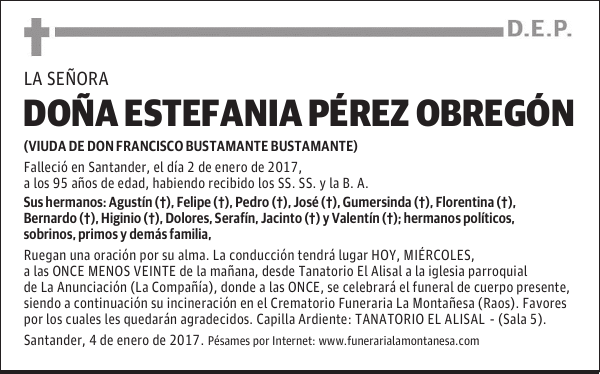 DOÑA ESTEFANIA PÉREZ OBREGÓN