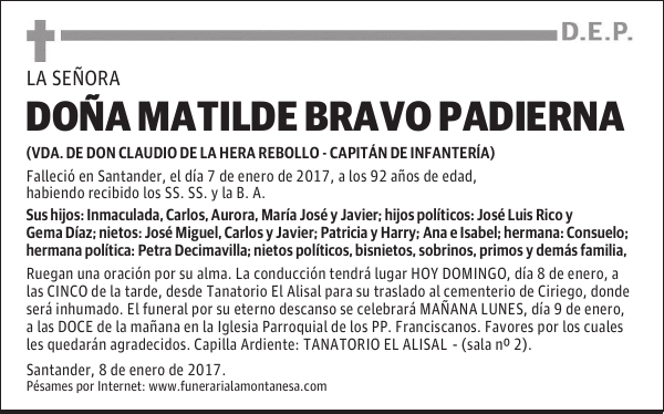 DOÑA MATILDE BRAVO PADIERNA