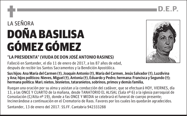 DOÑA BASILISA GÓMEZ GÓMEZ