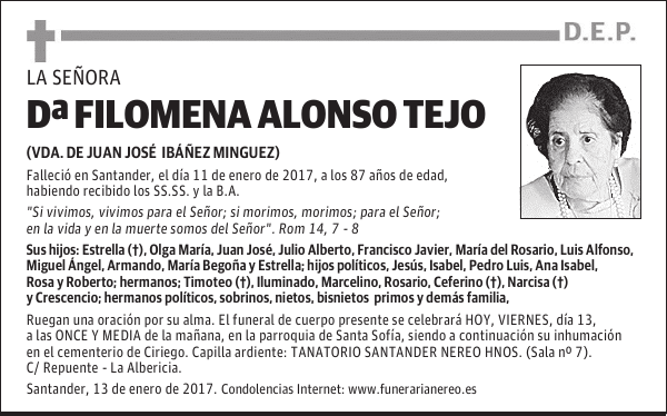 DOÑA FILOMENA ALONSO TEJO