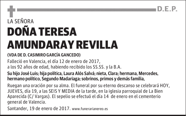 DOÑA TERESA AMUNDARAY REVILLA