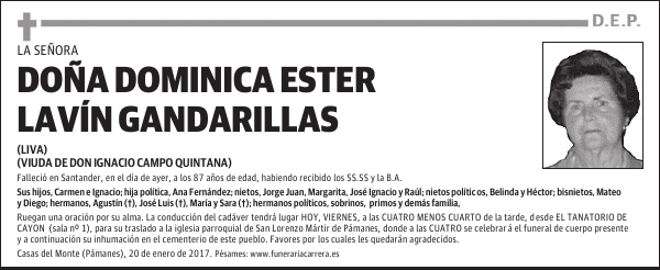 DOÑA DOMINICA ESTER LAVIN GANDARILLAS