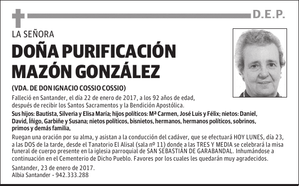 DOÑA PURIFICACIÓN MAZÓN GONZÁLEZ