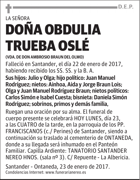 DOÑA OBDULIA TRUEBA OSLÉ