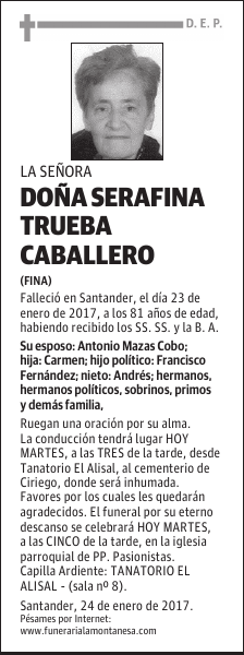 DOÑA SERAFINA TRUEBA CABALLERO